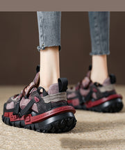 New Red Suede Platform Flat Sport Shoes Splicing Lace Up