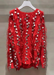 New Red Tasseled Sequins Knit Sweaters Winter