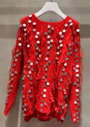 New Red Tasseled Sequins Knit Sweaters Spring