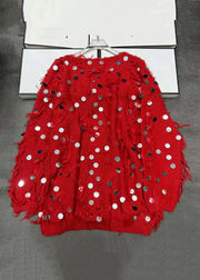 New Red Tasseled Sequins Knit Sweaters Spring