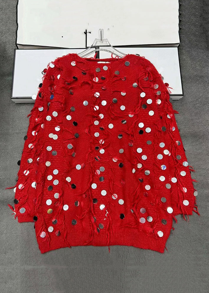 New Red Tasseled Sequins Knit Sweaters Spring