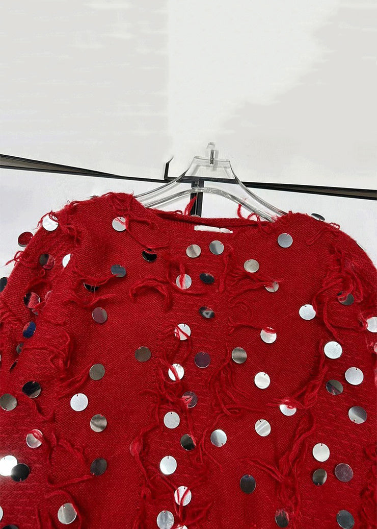 New Red Tasseled Sequins Knit Sweaters Spring