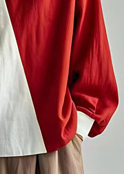 New Red Turtleneck Asymmetrical Cotton Tops Long Sleeve