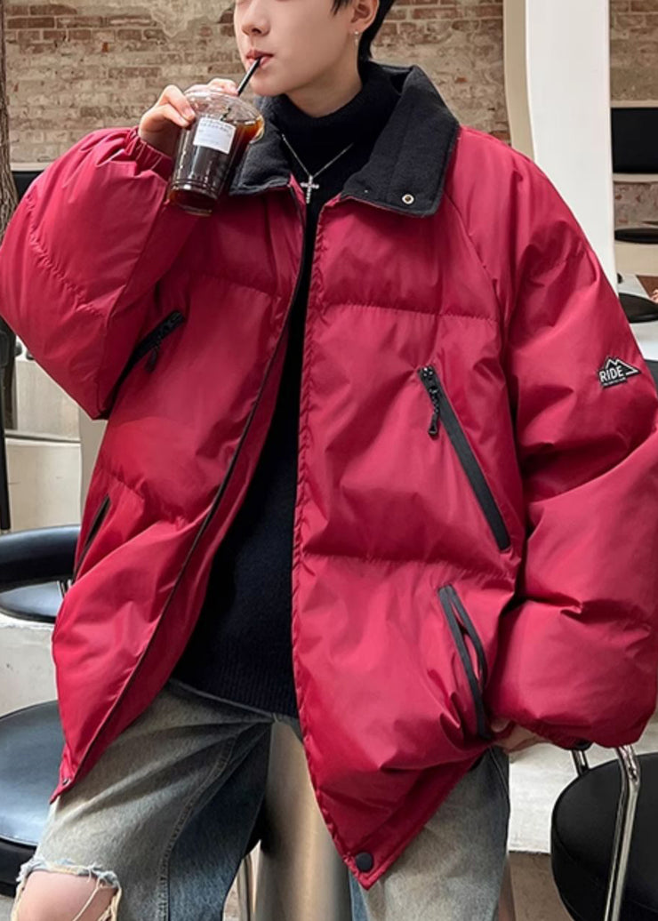 New Red Zippered Button Oversized Men Parkas Winter