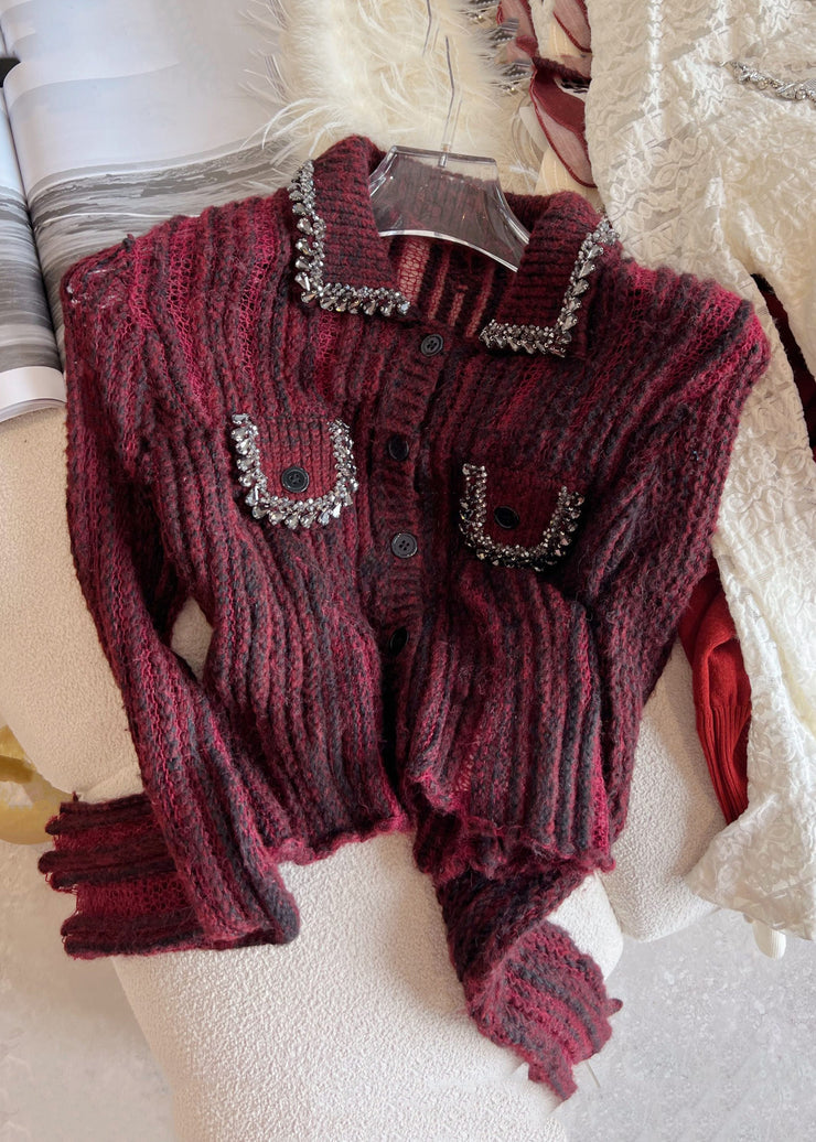 New Red Zircon Hollow Out Patchwork Knit Sweaters Fall