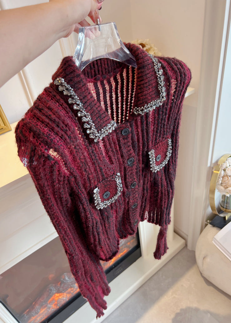 New Red Zircon Hollow Out Patchwork Knit Sweaters Fall