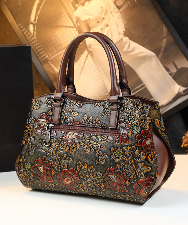 New Retro Brown Embossed Solid Durable Women Handbags