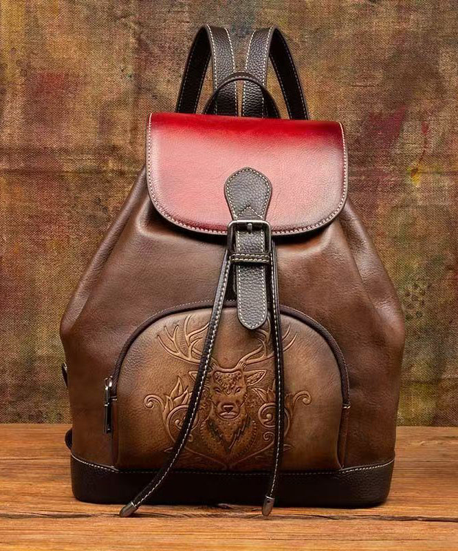 New Retro Brown Large Capacity Calf Leather Backpack Bag