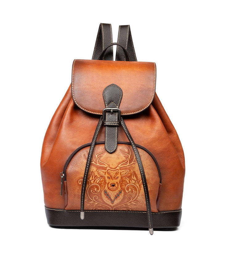 New Retro Brown Large Capacity Calf Leather Backpack Bag