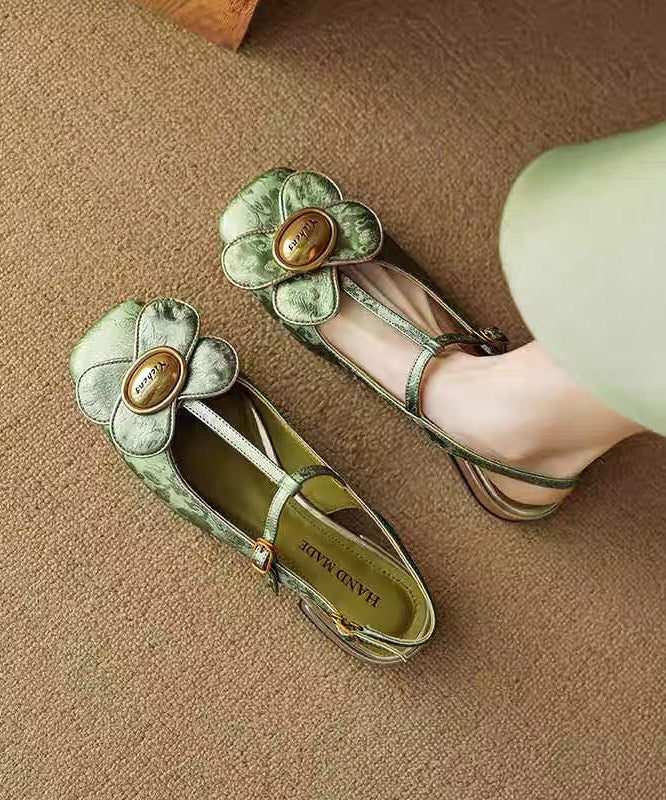 New Retro Green Floral Splicing Walking Sandals