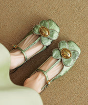 New Retro Green Floral Splicing Walking Sandals
