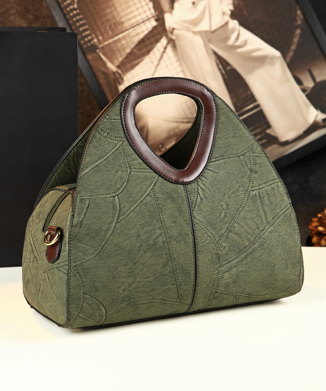 New Retro Green Solid Durable Faux Leather Tote Handbag