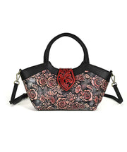 New Retro Red Embossed Calf Leather Tote Handbag