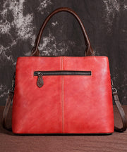 New Retro Red Embossed Patchwork Calf Leather Tote Handbag