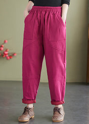 New Retro Rose Pockets Elastic Waist Fine Cotton Filled Pants Winter