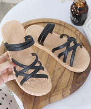 New Roman Style Black Beach Slide Sandals