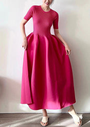 New Rose O Neck Solid Knit Long Dresses Half Sleeve