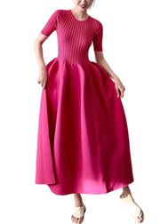 New Rose O Neck Solid Knit Long Dresses Half Sleeve