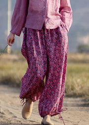 New Rose Ruffled Print Lace Up Linen Crop Pants Summer