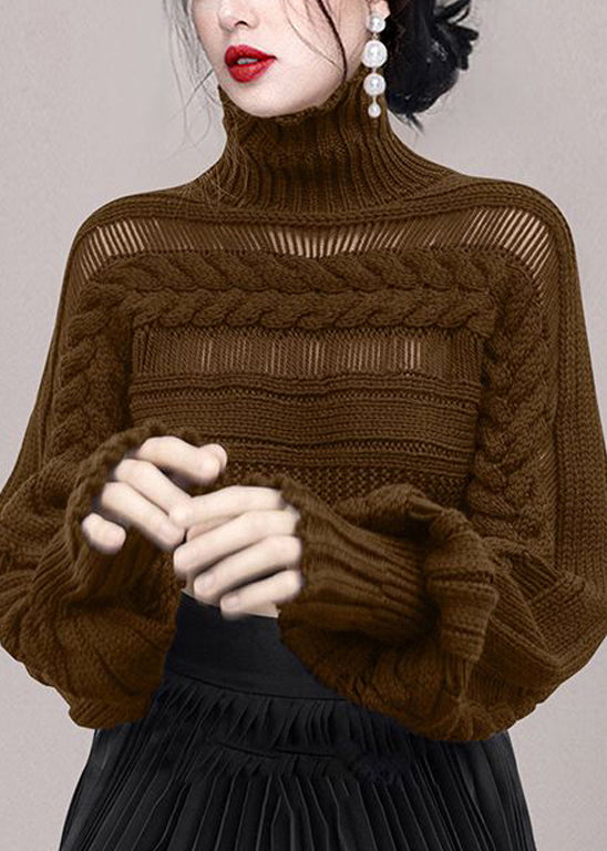 New Rose Turtleneck Hollow Out Cable Knit Sweaters Spring