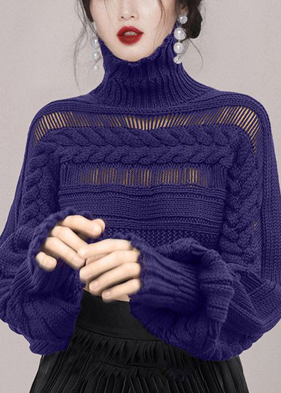 New Rose Turtleneck Hollow Out Cable Knit Sweaters Winter