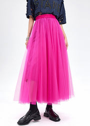 New Rose Wrinkled High Waist Tulle Skirt Summer