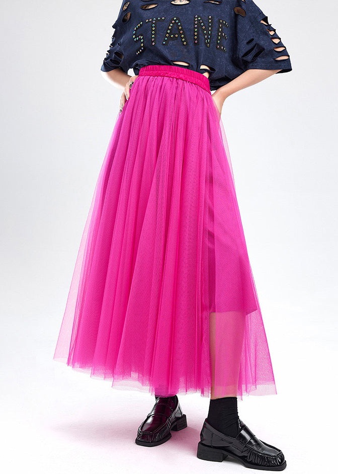 New Rose Wrinkled High Waist Tulle Skirt Summer