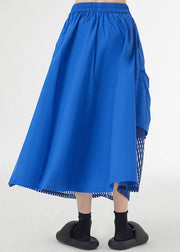 New Royal Blue Asymmetrical Pockets Patchwork Cotton Skirts Fall