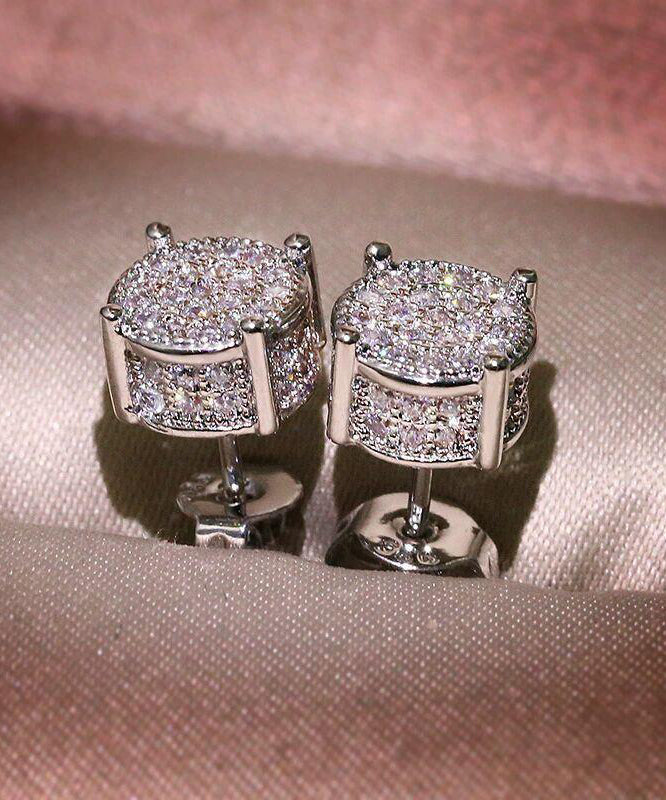 New Silk Sterling Silver Zircon Stud Earrings