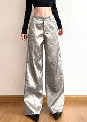 New Silver Pockets High Waist Wide Leg Pants Summer