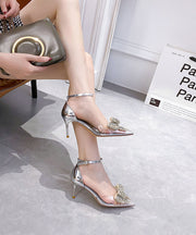 New Silver Pointed Toe Rhinestone Bow High Heels Sandals