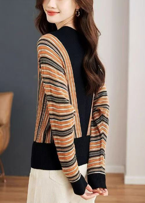 New Striped V Neck Patchwork Knit Top Spring