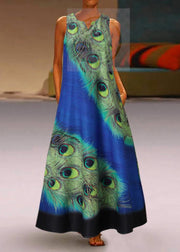 New Summer Green Fashion Feather Dress Sleeveless Long Dress