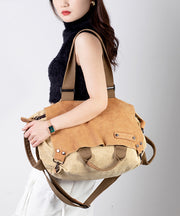 New Versatile Large Capacity Calf Leather Patchwork Canvas Satchel Bag Handbag