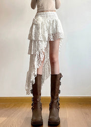New White Asymmetrical High Waist Lace Skirts Summer