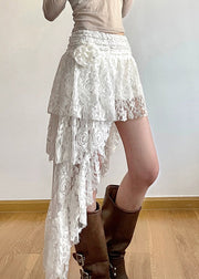 New White Asymmetrical High Waist Lace Skirts Summer