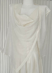 New White Asymmetrical Shirts And Wide Leg Pants Cotton Two Pieces Set Summer