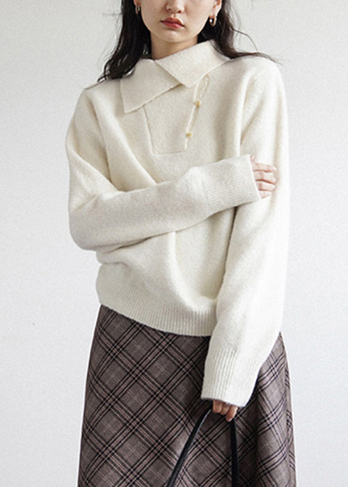 New White Button Patchwork Cozy Knit Sweaters Fall