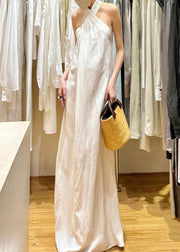 New White Cold Shoulder Solid Cotton Maxi Dresses Sleeveless