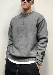 New White Cross Solid Cozy Knit Sweaters Men Fall