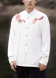 New White Embroideried Button Cotton Men Shirts Spring