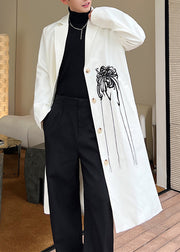 New White Embroideried Button Cotton Mens Trench Coats Fall