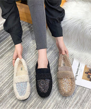 New White Faux Fur Warm Splicing Flat Shoes Sequins