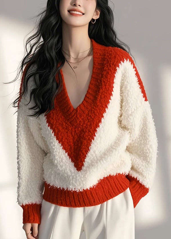 New White Fluffy Cozy Patchwork Knit Tops Spring