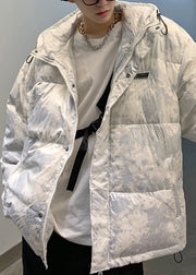 New White Hooded Zippered Duck Down Men Coat Winter