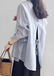 New White Lace Up Button Silk Shirt Long Sleeve
