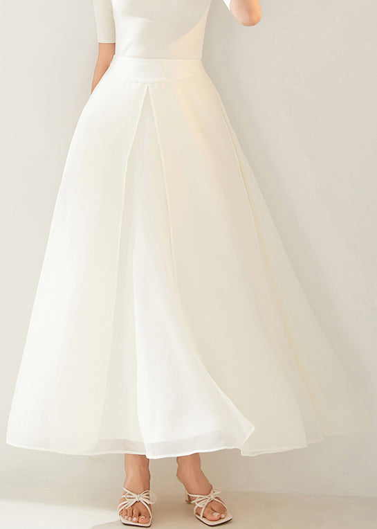 New White Layered Side Open Solid Organza Skirt Summer