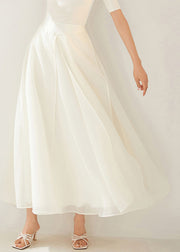 New White Layered Side Open Solid Organza Skirt Summer