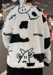 New White O Neck Cartoon Fluffy Men Sweatshirt Pajamas Winter