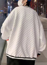 New White O Neck Plaid Cotton Sweatshirt Men Fall